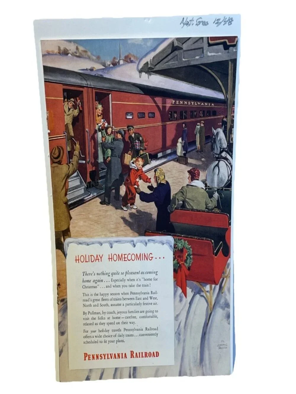 1948 Pennsylvania Railroad Ad Holiday Homecoming National Geographic Christmas - Picture 1 of 11